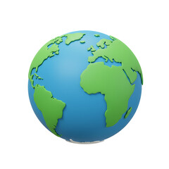 Fototapeta premium A 3D rendered globe showing the Americas, Africa, and parts of Europe with land masses in green and oceans in blue viewed from space