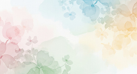 colorful watercolor floral background with pastel flowers and leaves © Ruman