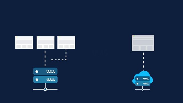 Shared vs Cloud Hosting Illustration on Navy Background