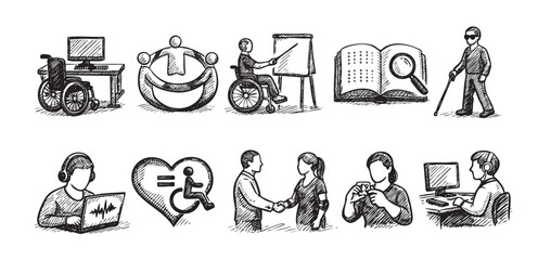 Obraz premium Diversity and Inclusion Sketch Icons for Accessibility and Support