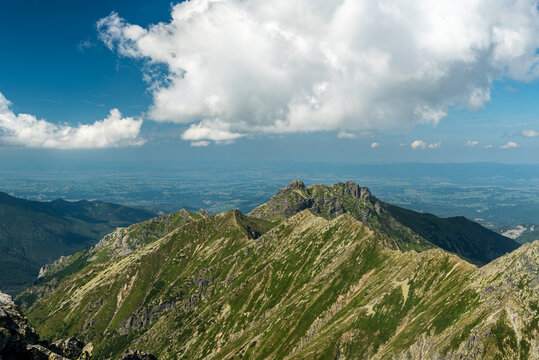 View from Svistovy stit mountain peak in High Tatras mountains in Slovakia