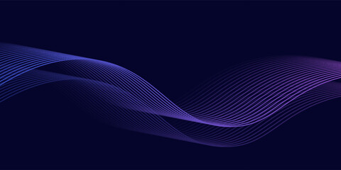 Dark abstract background with glowing wave. Shiny moving lines design element. Modern purple blue gradient flowing wave lines. Futuristic technology concept. Vector illustration
