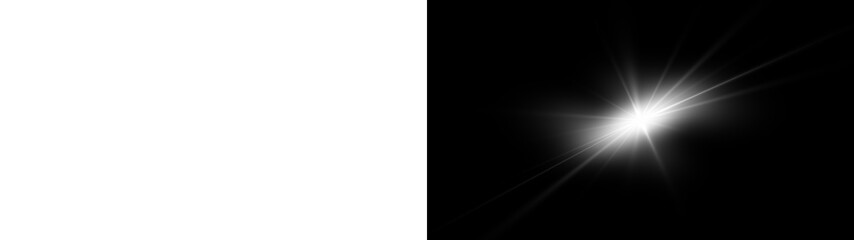 White silhouette explodes with bright starburst effect in minimalist black background