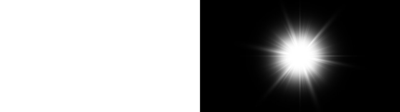 Sunbeam light effect on transparent background. Special optical lens flare with bright white rays and sunshine.