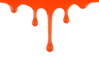 A red liquid dripping down a white surface isolated on transparent background