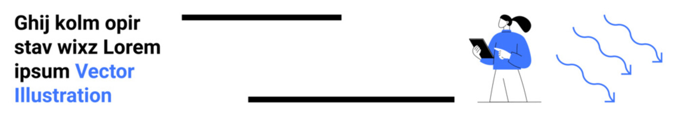 Obraz premium Digital communication, remote work, online learning, technology use, information exchange, business tools. Person holding tablet with abstract lines. Digital communication and remote work concept