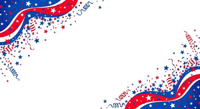Memorial day tribute patriotic border with red white and blue ribbon and stars