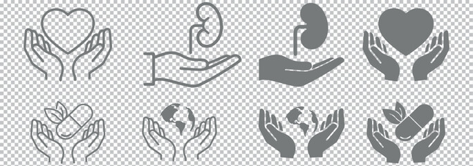 Environmental protection pictogram set, people recycling and planting trees, eco conservation concept, sustainability awareness symbols, green earth care vector icons