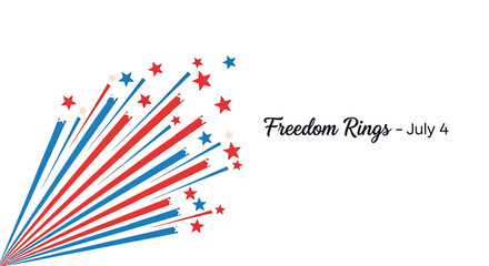 Obraz premium Patriotic firework icon with Freedom Rings - July 4 text, star and line burst in red, white and blue colors.