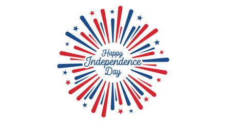 Obraz premium Patriotic Independence Day vector graphic with red, white, and blue burst design and stars, isolated on transparent background.