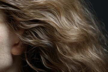 Fototapeta premium Close up of beautiful, flowing blonde wavy hair texture, highlighting the delicate strands and natural movement