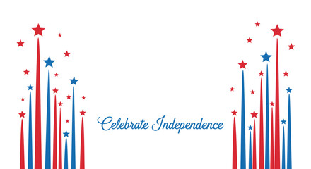 Obraz premium Patriotic firework icon set. Includes fireworks, stars, stripes. Created in colorful style with red, white and blue palette.