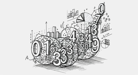 Naklejka premium Technical numbers zero to nine sketch art