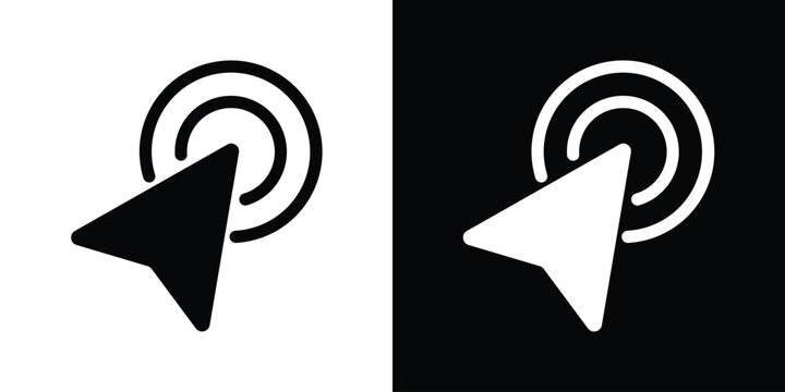 Symmetrical triangular pointer icon centered within concentric ripple rings. Indicates location, beacon, or focal point selection. Versatile vector symbol for maps and UI interactions.