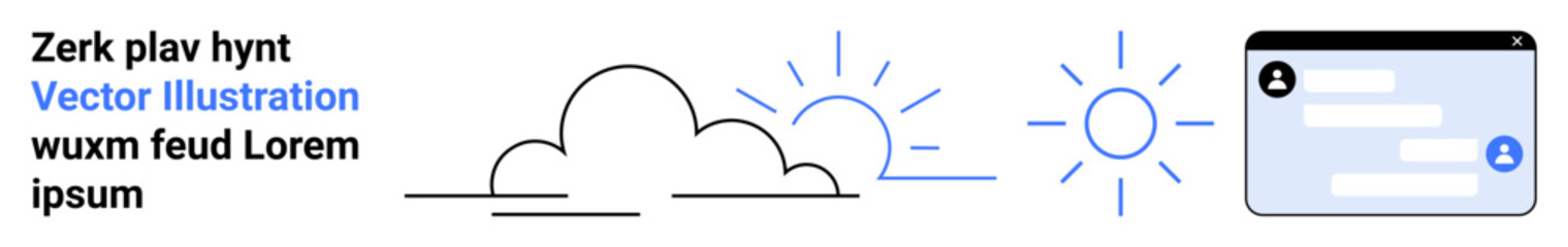 Fototapeta premium Cloud computing, technology services, data storage, digital applications, weather forecasting, online platforms. Minimalist sun and cloud icons with a digital profile interface. Cloud computing