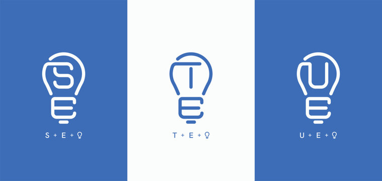 Set of initials letter SE, TE, UE lightbulb shape simple line business logo design concept