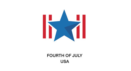 Obraz premium Patriotic icon set with American flag and Independence Day symbols. Includes star, stripes, Fourth of July text. Created in simple style with red, white, and blue colors.