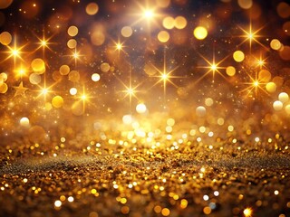 Golden bokeh and glitter background with sparkling star lights, perfect for festive celebrations and luxury themes