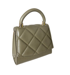 Elegant Quilted Olive Green Handbag with Gold Handle Isolated on White Background
