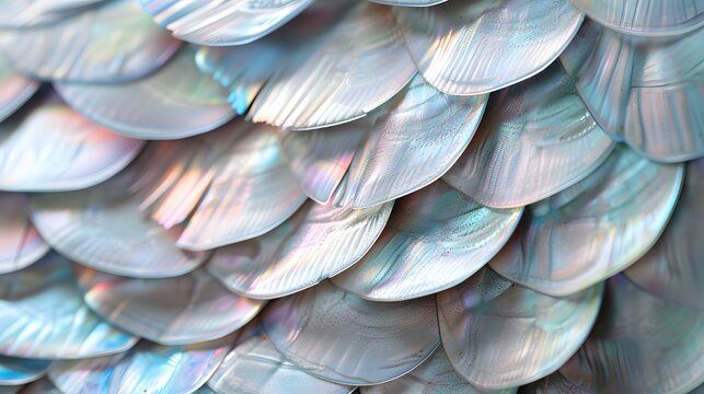 虹色に輝く銀色の魚の鱗マクロテクスチャ