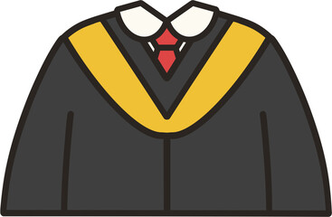 노란 숄더 장식이 있는 졸업가운 학위복 상반신 일러스트