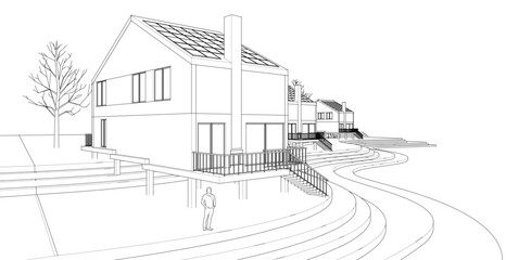 Fototapeta premium townhouse architectural sketch 3d illustration 