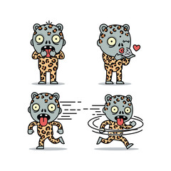Cartoon leopard expressing different emotions and actions in a fun and playful style