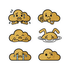 Cartoon cloud characters with different emotions and actions in a simple design style