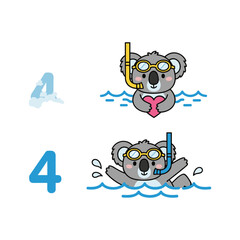 Cartoon koalas snorkeling in water with scuba gear in a fun and playful style