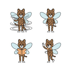 Cheetah Fairy Characters with Different Actions in Whimsical Style