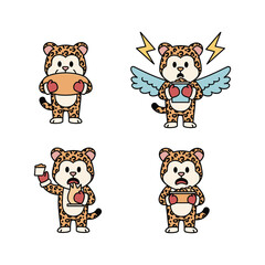 Cute cartoon leopard characters showing emotions and powers