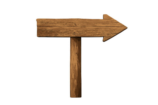 A wooden arrow signpost features a natural grain texture and points to the right. It is isolated on a black background, providing a blank space for custom text or directions.