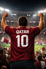 Qatari Male Soccer Fan Celebrating in Stadium 