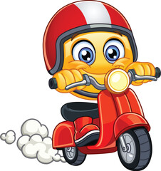 Cute Emoji Emoticon Riding Red Scooter with Helmet