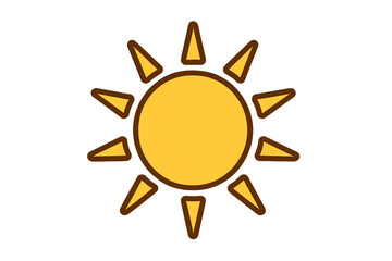 A stylized yellow sun illustration featuring a central circle and ten triangular rays with dark brown outlines. The graphic is centered on a solid black background in a flat design.
