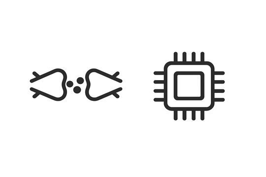 This graphic shows a biological synapse and a microprocessor chip side by side on a white background, symbolizing the connection between human biology and artificial intelligence.