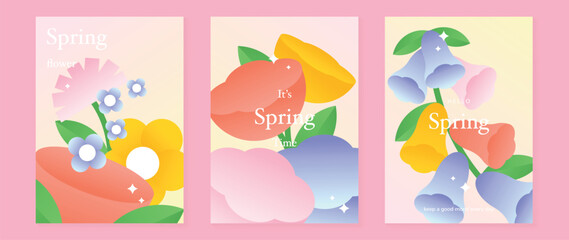 Spring tulip and poppy flowers vector poster illustration with pink orange lilac colors. Modern decorative design for greeting cards, wall art, covers, and seasonal templates. © TWINS DESIGN STUDIO