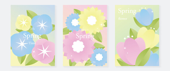 Spring daisy and camellia flowers vector poster illustration with pastel skyblue lemon colors. Modern decorative design for greeting cards, wall art, covers, and seasonal templates. © TWINS DESIGN STUDIO
