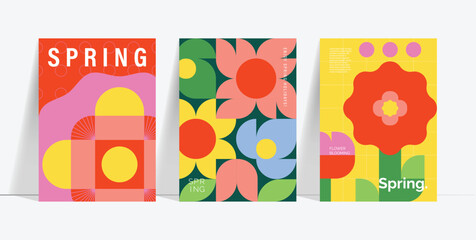 Spring daisy and marigold flowers vector poster illustration with orange pink yellow colors. Modern decorative design for greeting cards, wall art, covers, and seasonal templates. © TWINS DESIGN STUDIO