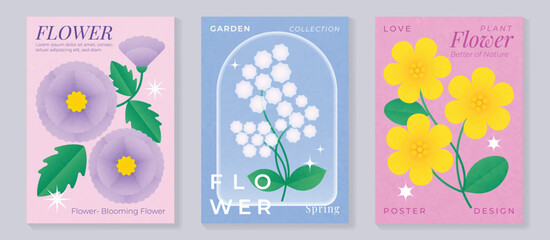 Spring pansy and lilyofthevalley flowers vector poster illustration with lilac blue white colors. Modern decorative design for greeting cards, wall art, covers, and seasonal templates. © TWINS DESIGN STUDIO