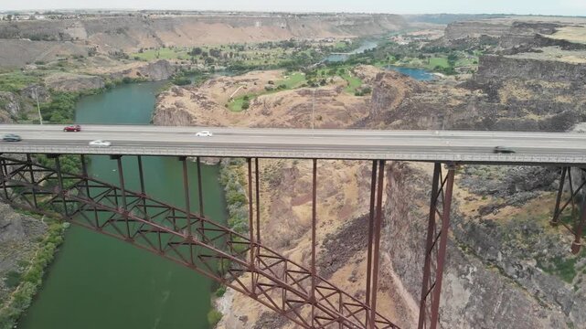 Twin Falls, Idaho. Perrine Memorial Bridge and beautiful canyon as seen from drone