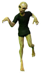 3D Rendering Green Alien on White