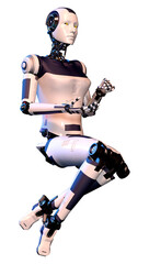 3D Rendering Female Robot on White