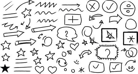 Collection of hand drawn symbols icons and graphics for design and illustration