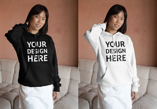 Mockup Of Woman Dressed In Customizable Hoodie