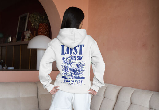 Mockup Of Woman In Customized Hoodie, Rear View