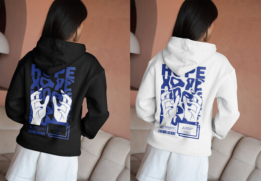 Mockup Of Woman Dressed In Customizable Hoodie, Rear View