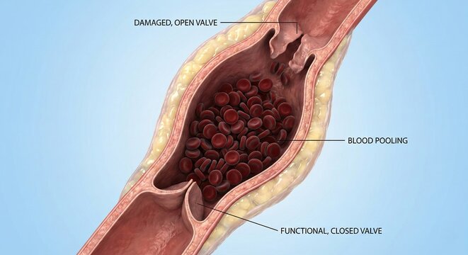 Deep Vein Thrombosis DVT with Blood Clot and Impaired Valve Function.