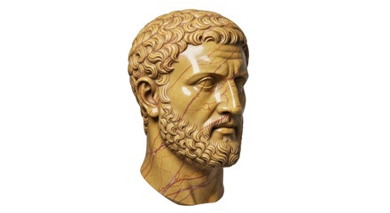 Obraz premium Isolated Statue of Man with Curly Hair, Beard, and Ancient Greek Features, Head and Shoulders