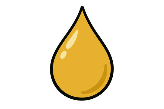 A simple illustration of a single golden yellow drop of liquid, possibly representing oil, honey, or fuel, set against a solid black background with subtle highlights.
